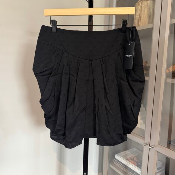Saint Laurent Suddenly Silk Skirt NEW YSL Black Swiss Dot Pleated Size 42 M L - Picture 1 of 6